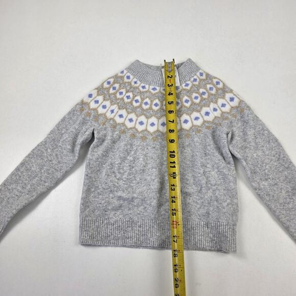 crewcuts Sweater Girls Small 6-7 Gray Fair Isle Mock Neck Merino Blend Metallic - Picture 6 of 11